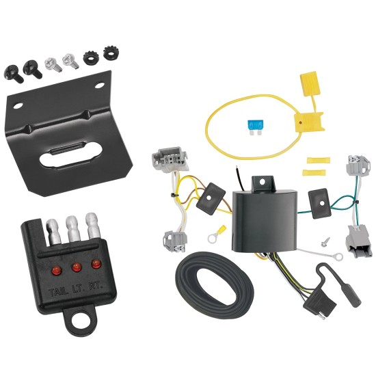 Trailer Wiring and Bracket and Light Tester For 14-19 Ford Fiesta 4 Dr. Sedan 4-Flat Harness Plug Play