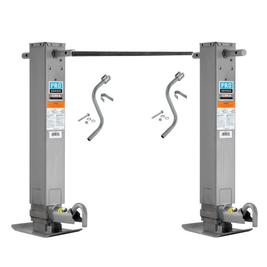 Pro Series Tandem 12,000 lbs. Square Trailer Jack 26" Lift Drop Leg Spring Return Pin on Side w/ Crank & Cross Shaft Tube