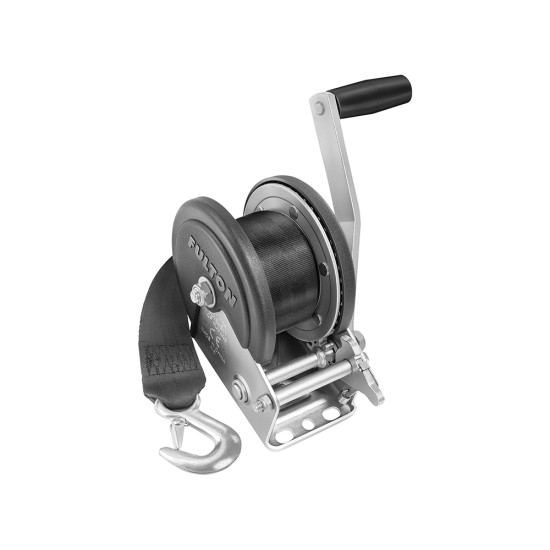 Fulton Trailer Winch 1,500 Lbs. w/20 ft Strap and Gear Cover 8" Manual Handle Crank  Marine Sale Boat