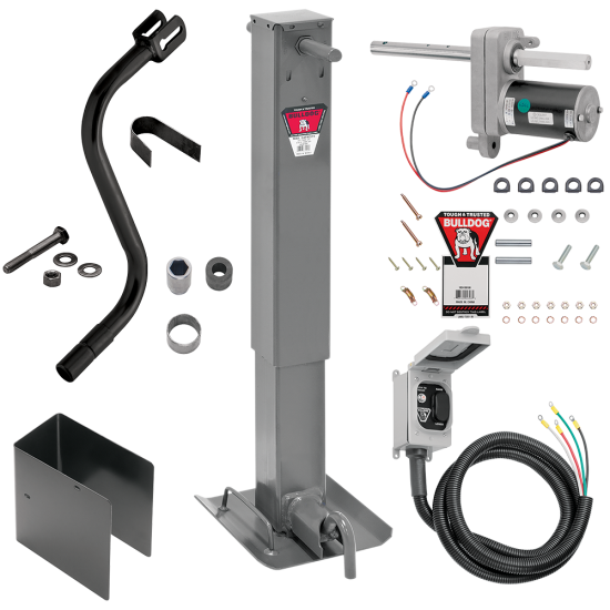 Bulldog Single Speed 12K Trailer Jack Non Spring Return Drop Leg Curbside Plunger Pin with Manual Override Crank Bulldog Electric Motor Powered-Drive Kit