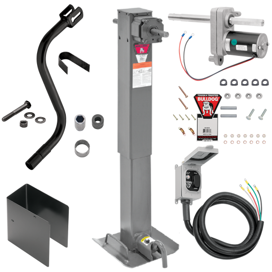 Bulldog 2 Speed 12K Trailer Jack Planetary Gearbox Non Spring Return Drop Leg Curbside Plunger Pin without Crank Bulldog Electric Motor Powered-Drive Kit Manual Override Crank