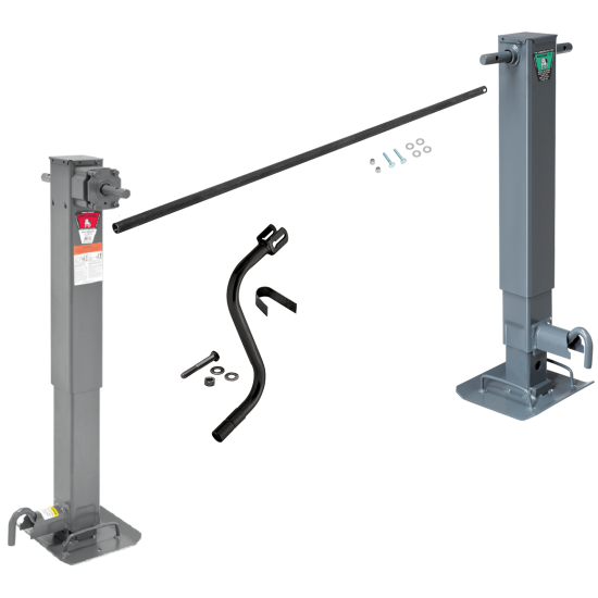 Bulldog 24K 2 Speed Landing Gear Set Two Speed Trailer Jack Planetary Gearbox and Companion Jack Non Spring Return Drop Leg Front Plunger Pin Cross Shaft Tube with Slotted Ends and Hardware Manual Override Crank