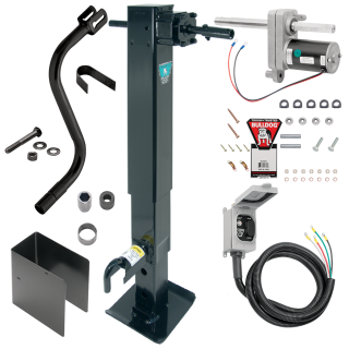 Bulldog 2 Speed 12K Trailer Jack Planetary Gearbox Spring Return Drop Leg Front Plunger Pin Bulldog Electric Motor Powered-Drive Kit Manual Override Crank