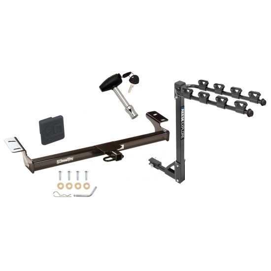 Trailer Tow Hitch w/ 4 Bike Rack For 96-05 Toyota RAV4 tilt away adult or child arms fold down carrier w/ Lock and Cover