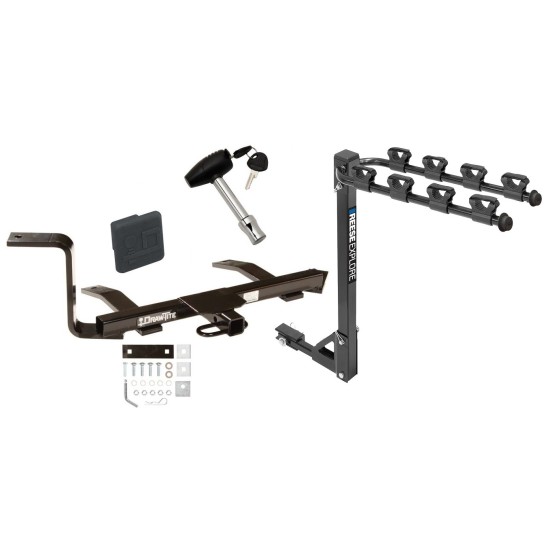 Trailer Tow Hitch w/ 4 Bike Rack For 99-09 Volkswagen Jetta Sedan City tilt away adult or child arms fold down carrier w/ Lock and Cover