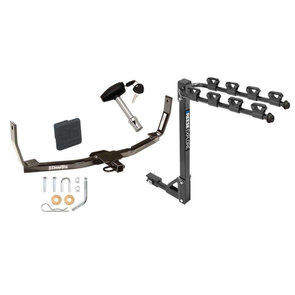 Trailer Tow Hitch w/ 4 Bike Rack For 06-10 Hyundai Sonata tilt away adult or child arms fold down carrier w/ Lock and Cover