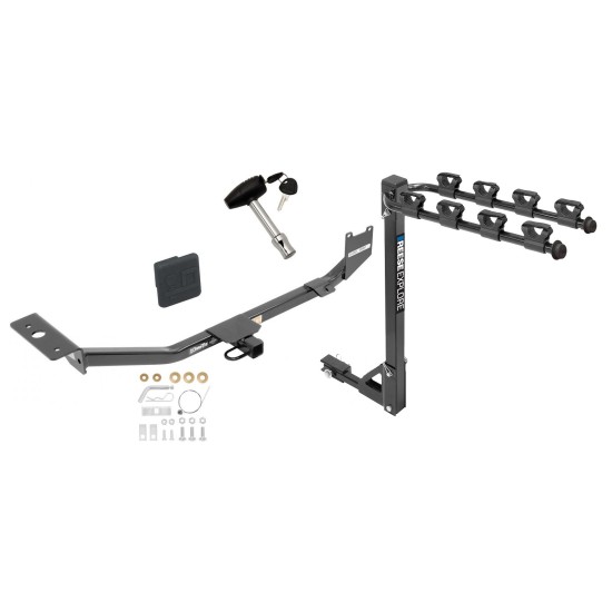 Trailer Tow Hitch w/ 4 Bike Rack For 13-19 Nissan Sentra S SL SV 20-23 S tilt away adult or child arms fold down carrier w/ Lock and Cover