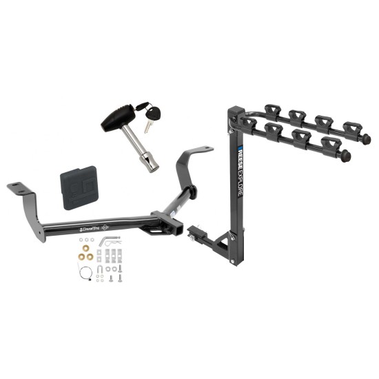 Trailer Tow Hitch w/ 4 Bike Rack For 15-20 Honda Fit tilt away adult or child arms fold down carrier w/ Lock and Cover