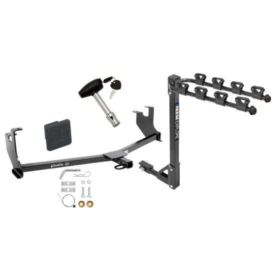 Trailer Tow Hitch w/ 4 Bike Rack For 14-21 Volkswagen Beetle Except R-Line GSR tilt away adult or child arms fold down carrier w/ Lock and Cover