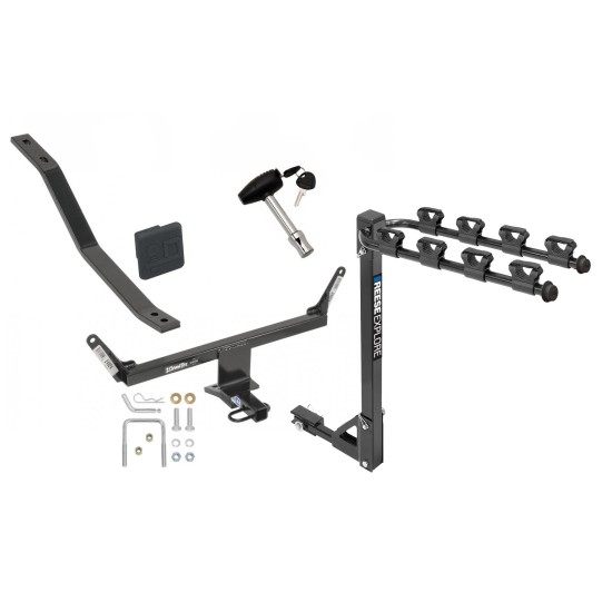 Trailer Tow Hitch w/ 4 Bike Rack For 13-20 Cadillac ATS Except ATS-V tilt away adult or child arms fold down carrier w/ Lock and Cover