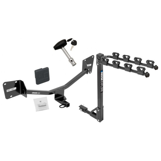 Trailer Tow Hitch w/ 4 Bike Rack For 16-19 Chevy Volt tilt away adult or child arms fold down carrier w/ Lock and Cover