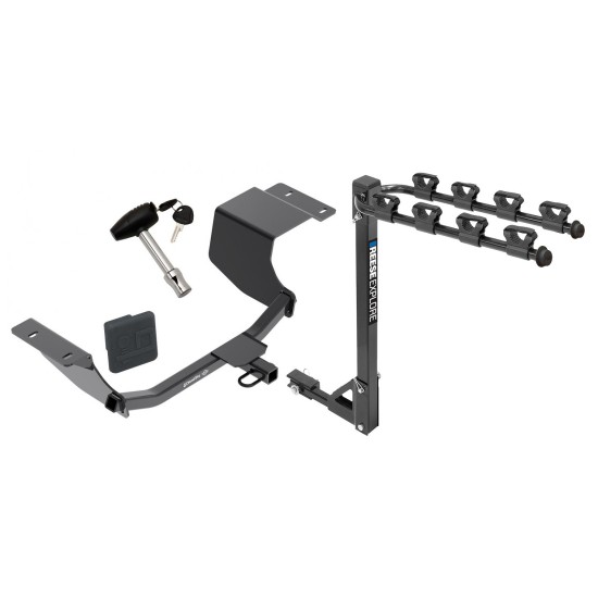 Trailer Tow Hitch w/ 4 Bike Rack For 11-19 Ford Fiesta 5 Dr. Hatchback tilt away adult or child arms fold down carrier w/ Lock and Cover