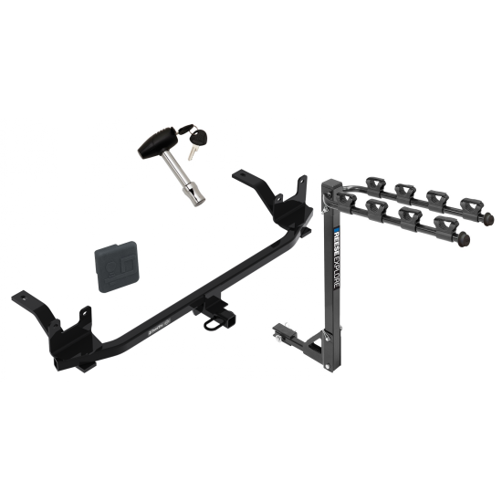 Trailer Tow Hitch w/ 4 Bike Rack For 18-20 Hyundai Elantra Except GT and Sport 18-23 KIA Rio tilt away adult or child arms fold down carrier w/ Lock and Cover