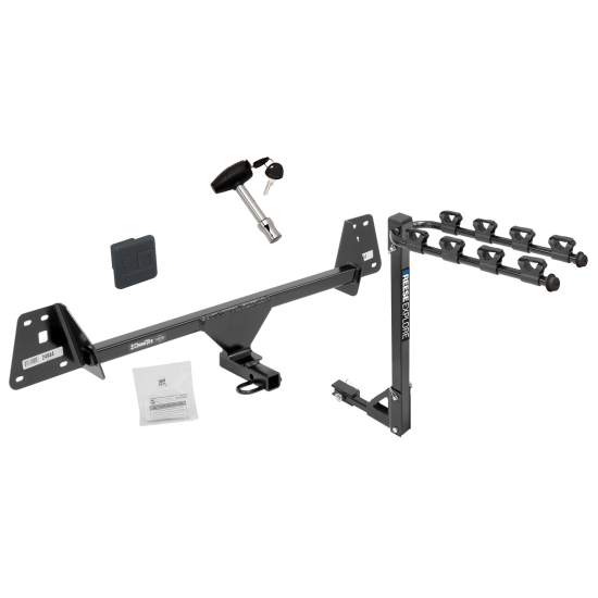 Trailer Tow Hitch w/ 4 Bike Rack For 16-22 Toyota Prius 17-22 Prius Prime tilt away adult or child arms fold down carrier w/ Lock and Cover