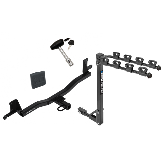 Trailer Tow Hitch w/ 4 Bike Rack For 12-20 Toyota Prius C tilt away adult or child arms fold down carrier w/ Lock and Cover