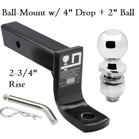 Class 3 Ball-mount Combo w/ 4" Drop and 2" Trailer Hitch Ball fits 2" Receiver