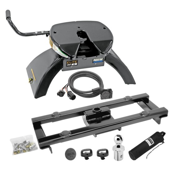 Reese Elite 25K Gooseneck and 18K 5th Wheel Hitch Complete System 11-19 Chevy Silverado GMC Sierra 2500 3500 with 7-Way Trailer Wiring Underbed Gooseneck and Fifth Wheel Adapter Unit Models