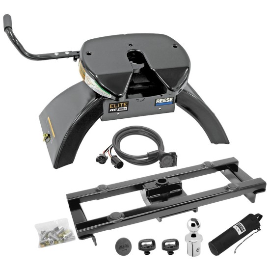 Reese Elite 25K Gooseneck and 26.5K 5th Wheel Hitch Complete System 11-19 Chevy Silverado GMC Sierra 2500 3500 with 7-Way Trailer Wiring Underbed Gooseneck and Fifth Wheel Adapter Unit Models