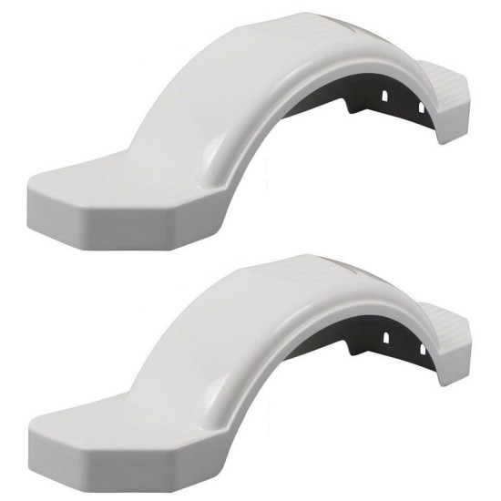 Set of 2 White Fulton Single Axle Trailer Fenders 12" Wheels Triple Step 33-1/2" Long Boat Utility Sale Replacement