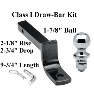 Class 1 Drawbar kit w/ 1-7/8" Trailer Hitch Ball 2-1/8" Rise 2-3/4" Drop 1-1/4" Mount Receiver