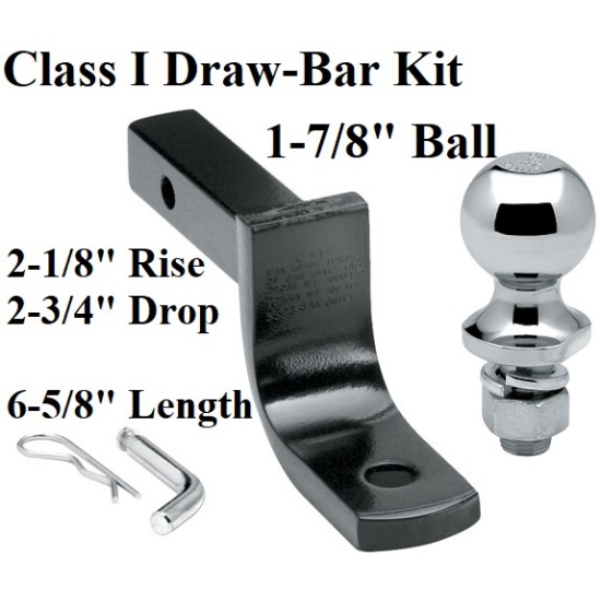 Class 1 Drawbar kit w/ 1-7/8" Trailer Hitch Ball 2-1/8" Rise 2-3/4" Drop 1-1/4" Receiver Mount