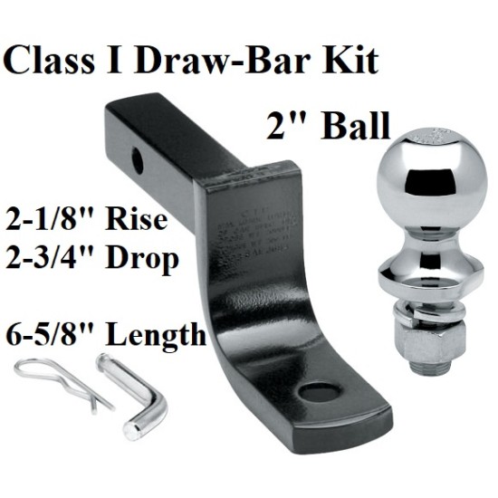 Class 1 Drawbar kit w/ 2" Trailer Hitch Ball 2-1/8" Rise 2-3/4" Drop 1-1/4" Mount Receiver