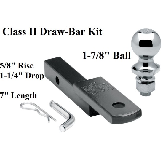 Class 2 Drawbar kit w/ 1-7/8" Trailer Hitch Ball 5/8" Rise 1-1/4" Receiver Mount