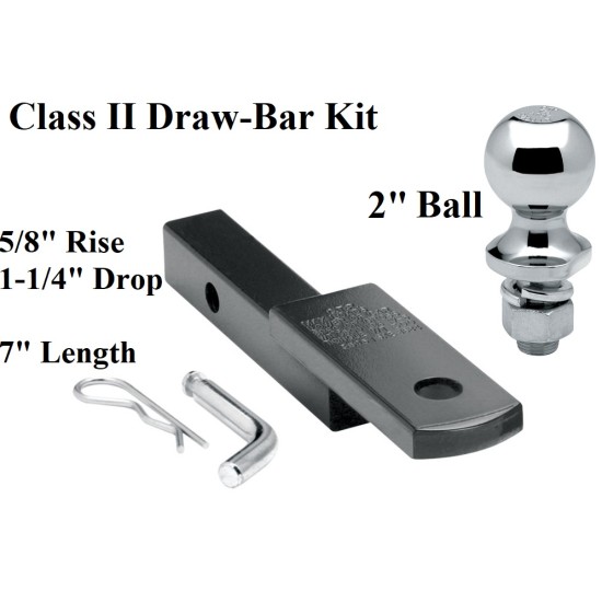 Class 2 Drawbar kit w/ 2" Trailer Hitch Ball 5/8" Rise 1-1/4" Receiver Mount