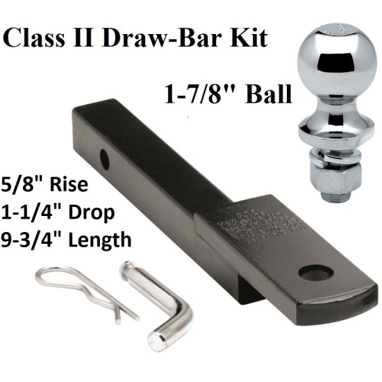 Class 2 Drawbar kit w/ 1-7/8" Trailer Hitch Ball 5/8" Rise 1-1/4" Mount Receiver