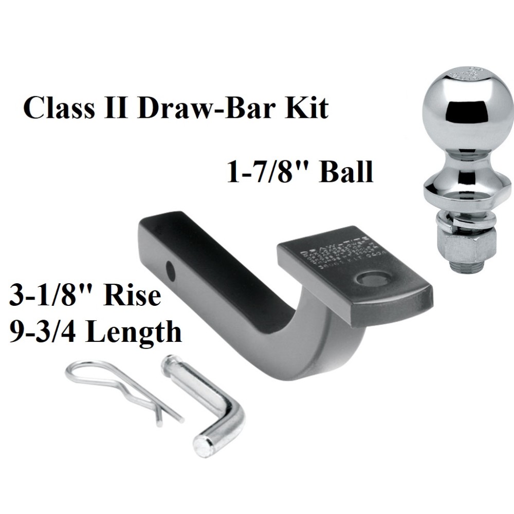 Class 2 Drawbar kit w/ 1-7/8" Trailer Hitch Ball 3-1/8" Rise 1-1/4" Receiver Mount