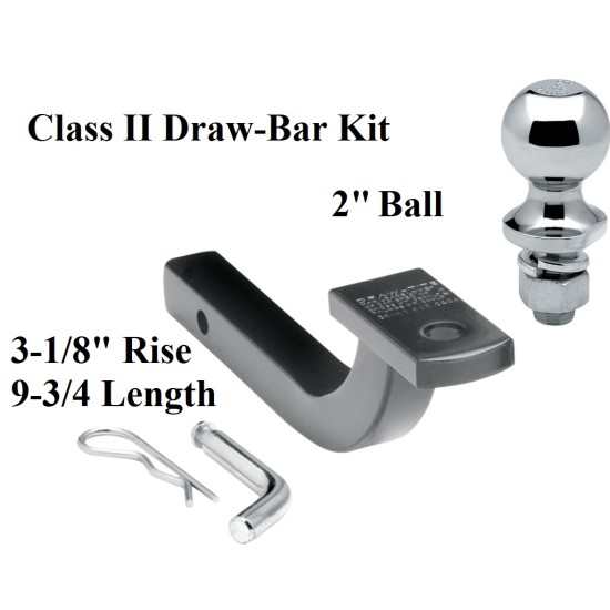 Class 2 Drawbar kit w/ 2" Trailer Hitch Ball 3-1/8" Rise 1-1/4" Receiver Mount