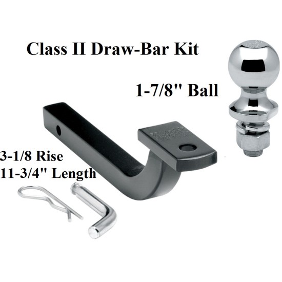 Class 2 Drawbar kit w/ 1-7/8" Trailer Hitch Ball 3-1/8" Rise 1-1/4" Receiver Mount