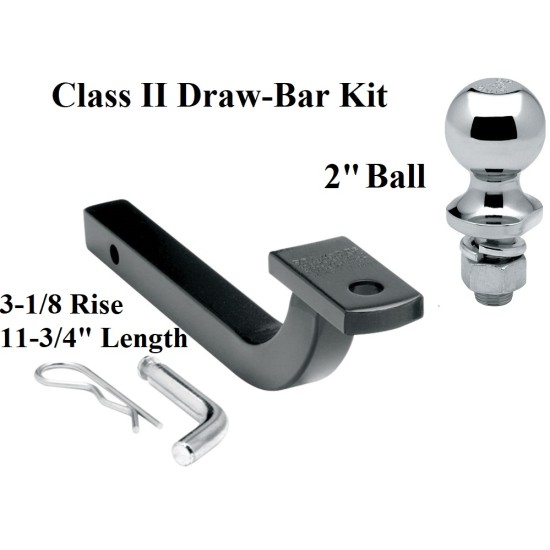 Class 2 Drawbar kit w/ 2" Trailer Hitch Ball 3-1/8" Rise 1-1/4" Mount Receiver
