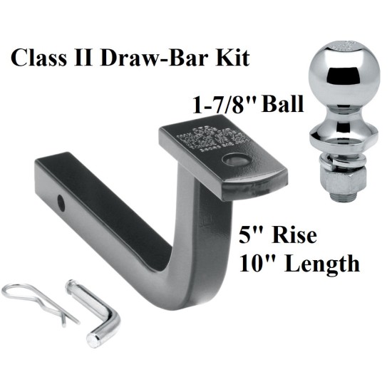 Class 2 Drawbar kit w/ 1-7/8" Trailer Hitch Ball 5" Rise 1-1/4" Receiver Mount