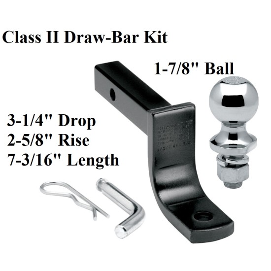 Class 2 Drawbar kit w/ 1-7/8" Trailer Hitch Ball 2-5/8" Rise 3-1/4" Drop Receiver Mount