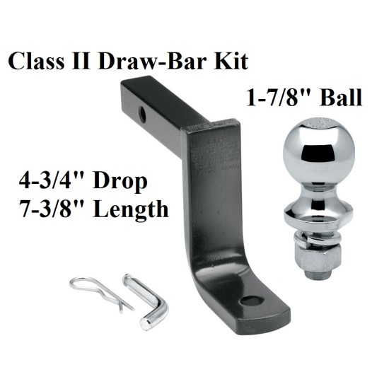 Class 2 Drawbar kit w/ 1-7/8" Trailer Hitch Ball 4-3/4" Drop 1-1/4" Receiver Mount