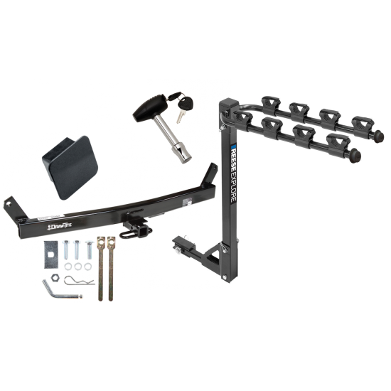 Trailer Tow Hitch w/ 4 Bike Rack For 93-04 Volvo 580 C70 S70 V70 tilt away adult or child arms fold down carrier w/ Lock and Cover