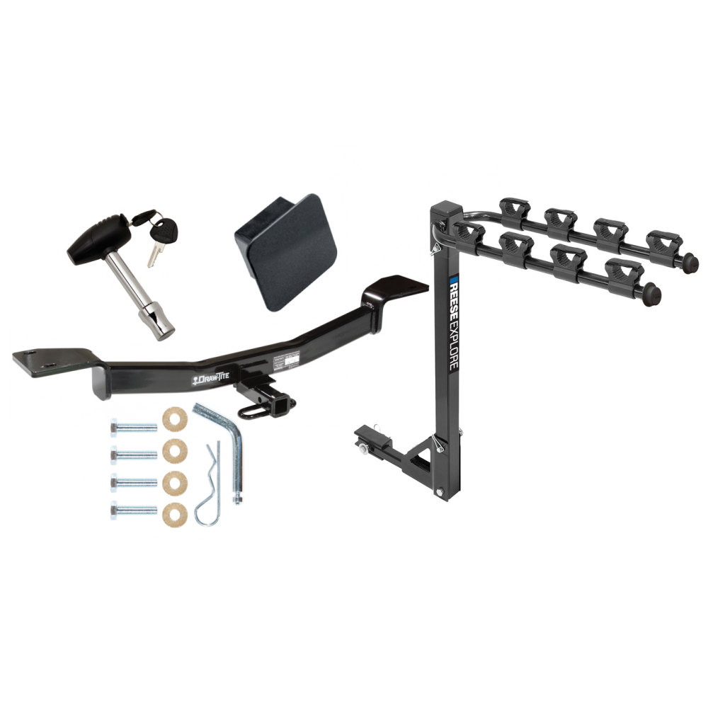 Trailer Tow Hitch w/ 4 Bike Rack For 05-10 KIA Sportage 05-09 Hyundai Tucson tilt away adult or child arms fold down carrier w/ Lock and Cover