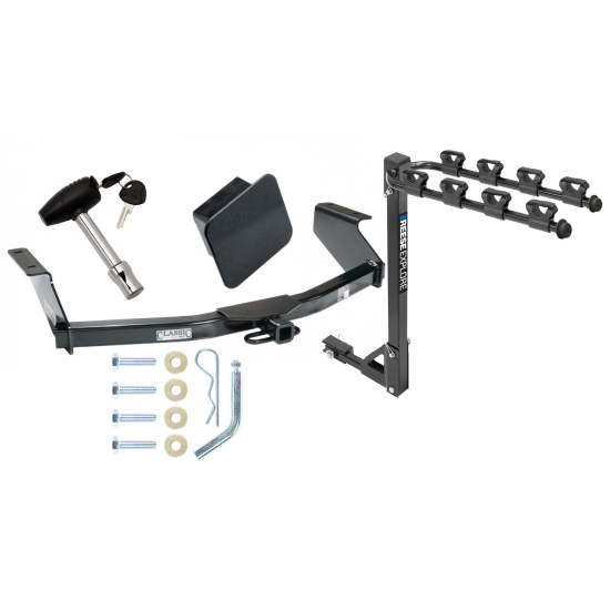 Trailer Tow Hitch w/ 4 Bike Rack For 08-12 Jeep Liberty tilt away adult or child arms fold down carrier w/ Lock and Cover