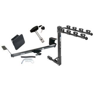 Trailer Tow Hitch w/ 4 Bike Rack For 08-20 Dodge Grand Caravan 08-16 Chrysler Town Country 21-23 Grand Caravan 12-15 Ram C/V 09-14 VW Routan tilt away adult or child arms fold down carrier w/ Lock and Cover