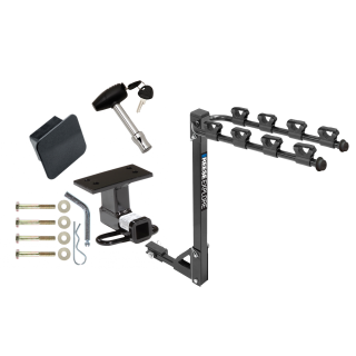 Trailer Tow Hitch w/ 4 Bike Rack For 09-18 Volkswagen Tiguan Class 2 tilt away adult or child arms fold down carrier w/ Lock and Cover