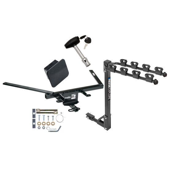 Trailer Tow Hitch w/ 4 Bike Rack For 10-19 Ford Taurus 4 Dr Sedan tilt away adult or child arms fold down carrier w/ Lock and Cover