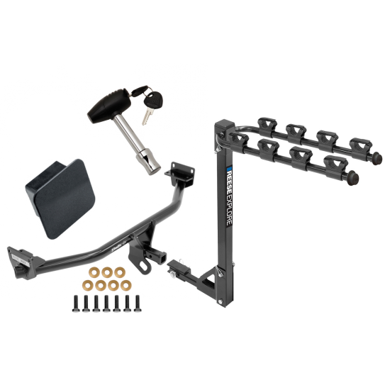 Trailer Tow Hitch w/ 4 Bike Rack For 16-21 Hyundai Tucson Class 2 tilt away adult or child arms fold down carrier w/ Lock and Cover