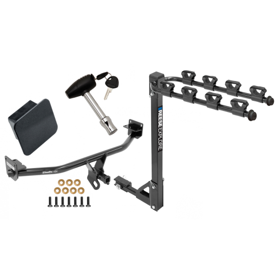 Trailer Tow Hitch w/ 4 Bike Rack For 17-21 KIA Sportage All Styles tilt away adult or child arms fold down carrier w/ Lock and Cover