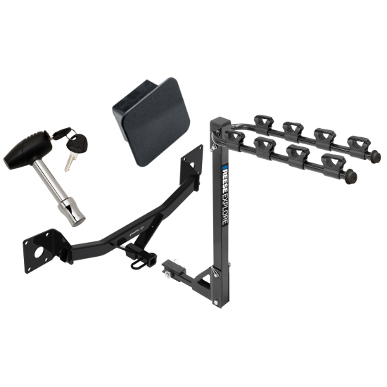 Trailer Tow Hitch w/ 4 Bike Rack For 16-25 Chevy Malibu 17-20 Buick LaCrosse 18-20 Regal Sportback Class 2 tilt away adult or child arms fold down carrier w/ Lock and Cover