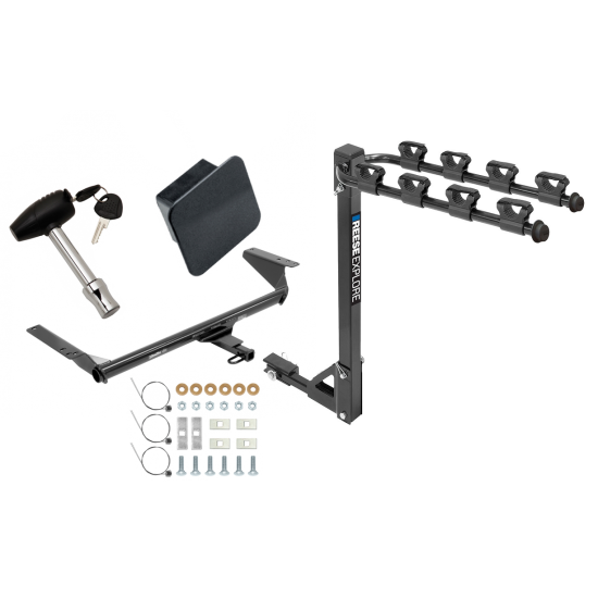 Trailer Tow Hitch w/ 4 Bike Rack For 17-23 Chrysler Pacifica 22-23 Grand Caravan 20-23 Voyager Class 2 tilt away adult or child arms fold down carrier w/ Lock and Cover