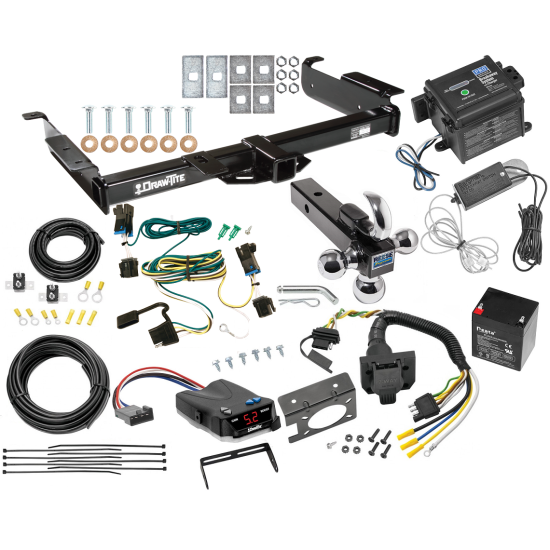 Class 4 Hitch For 03-23 Chevy Express GMC Savana Van w/ Tekonsha Trailer Brake Control 7-Way RV Wiring Breakaway Battery Charger Complete System Tri-Tow-Ball 1-7/8" 2" 2-5/16"