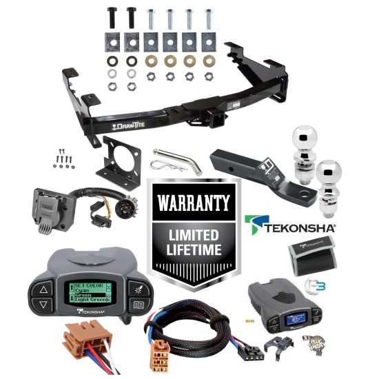 Trailer Hitch w/ Tekonsha Prodigy P3 Brake Control For 03-07 Chevy Silverado GMC Sierra 2500 HD 3500 w/ Plug Play Wiring 2" 2- 5/16" Ball 2" Drop Mount 7-Way Pin Blade RV Controller Class 4