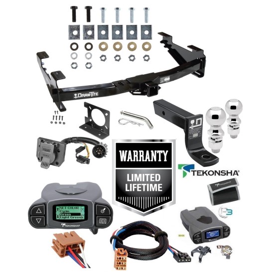 Trailer Hitch w/ Tekonsha Prodigy P3 Brake Control For 03-07 Chevy Silverado GMC Sierra 2500 HD 3500 w/ Plug Play Wiring 2" 2- 5/16" Ball 4" Drop Mount 7-Way Pin Blade RV Controller Class 4