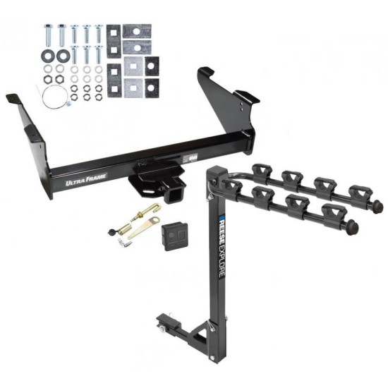 Trailer Tow Hitch w/ 4 Bike Rack For 03-24 Dodge Ram 1500 2500 3500 tilt away adult or child arms fold down carrier w/ Lock and Cover